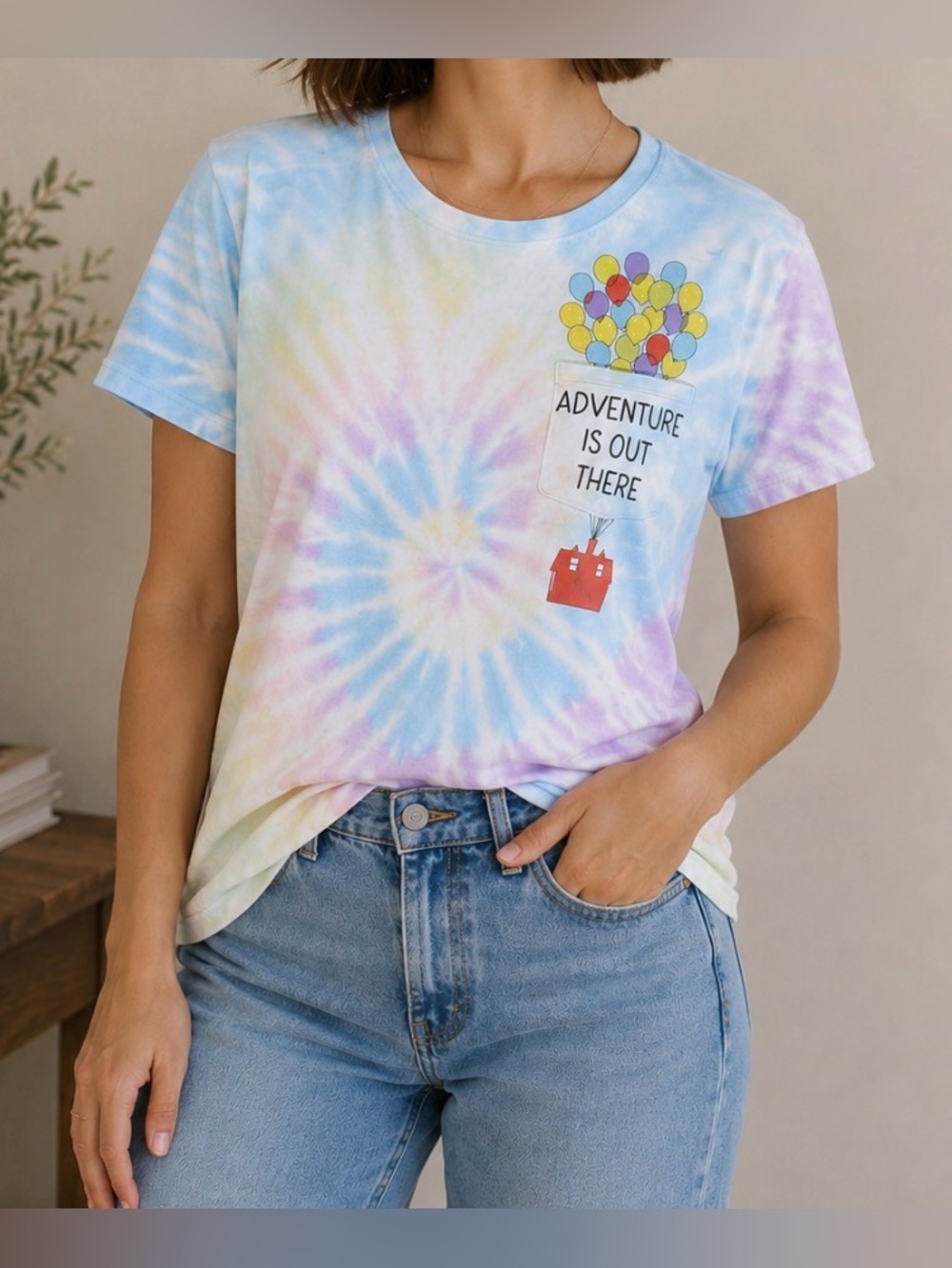 Disney Up Adventure Is Out There Shirt Top Tie Dye Pixar Vintage Parks Balloons